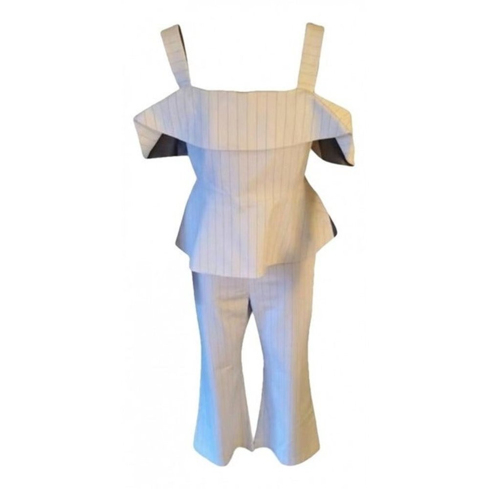 Christian Siriano Designer Ivory/White Pinstripe Wide Leg High Waist Pants sz 10